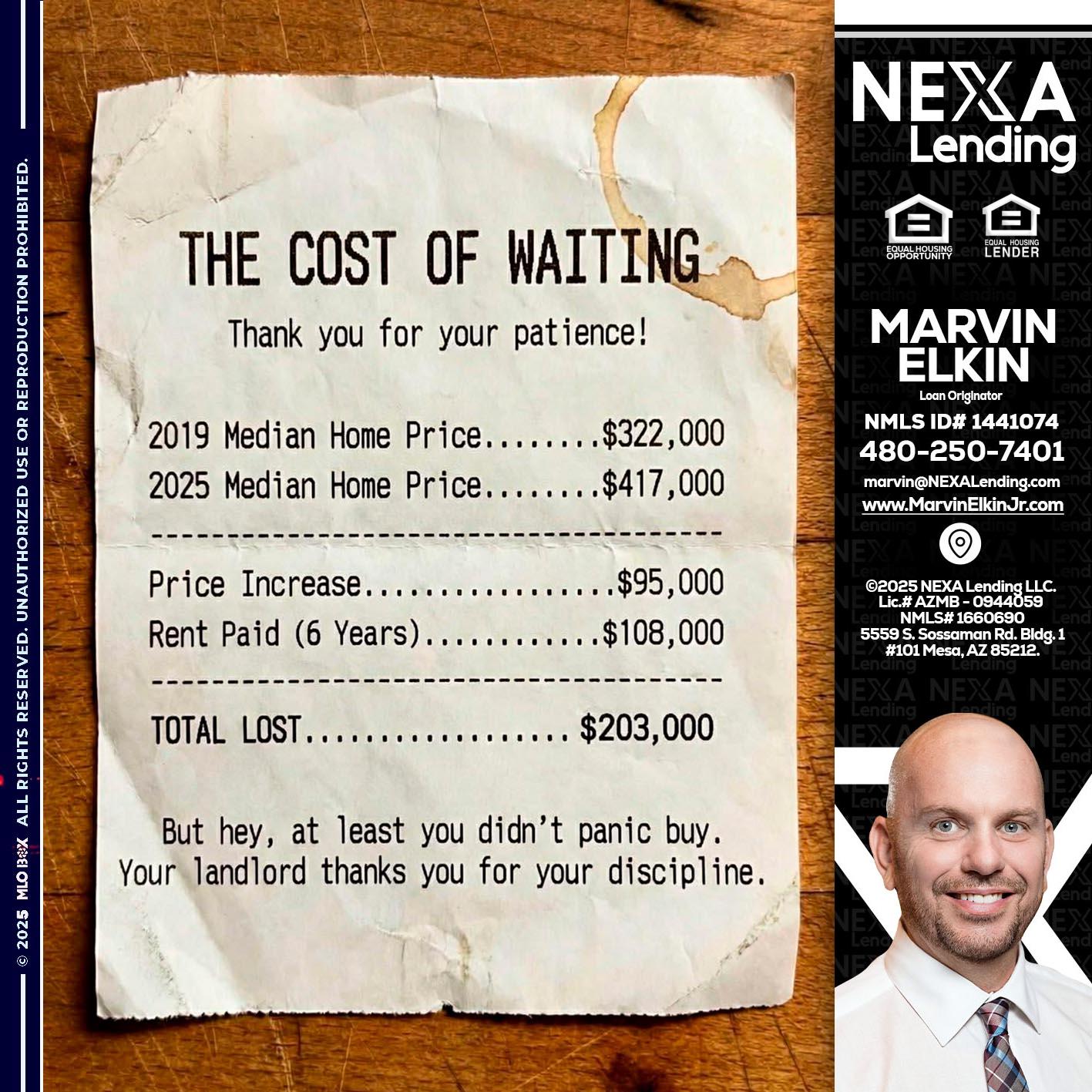 THE COST OF WAITING - Marvin Elkin -Loan Originator