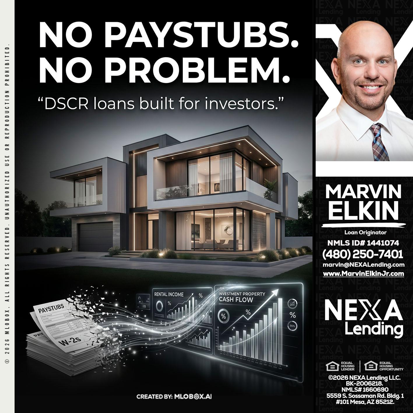 no paystub - Marvin Elkin -Loan Originator
