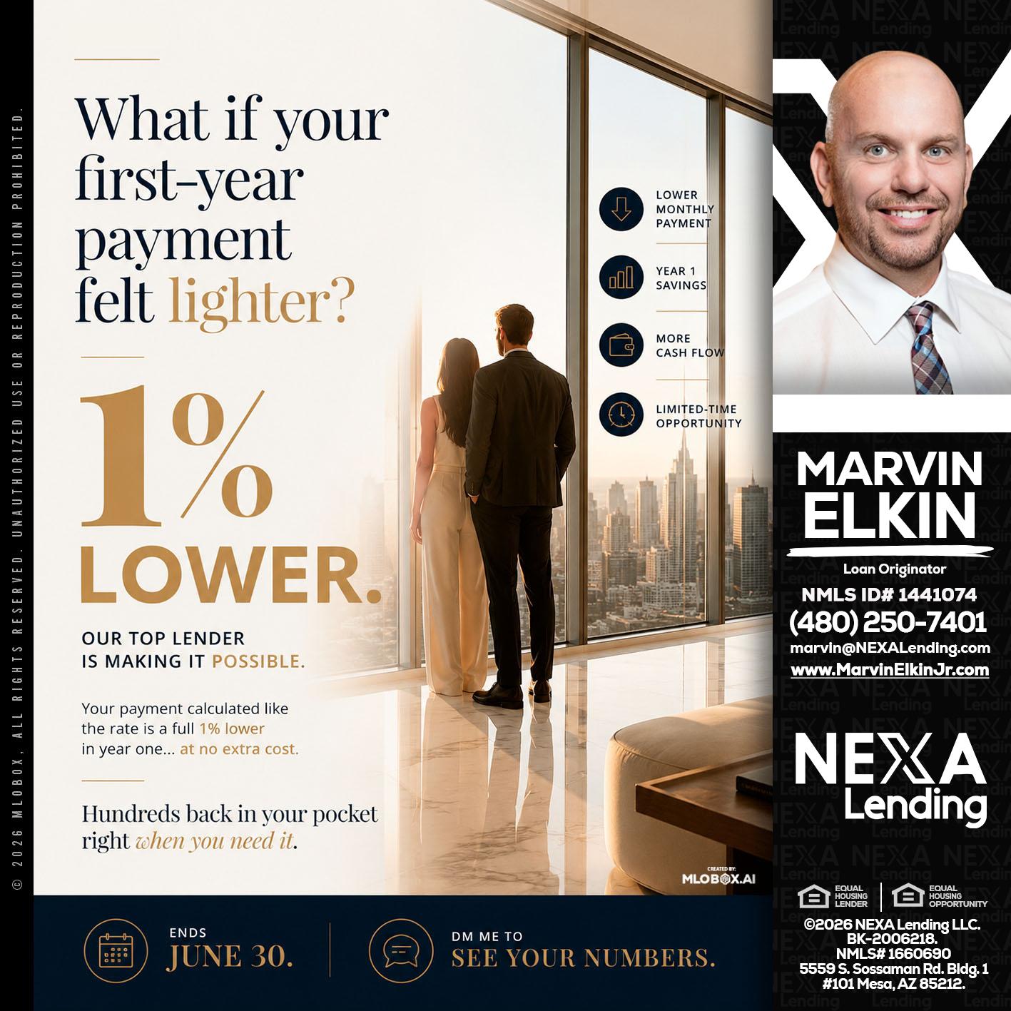 1% lower - Marvin Elkin -Loan Originator